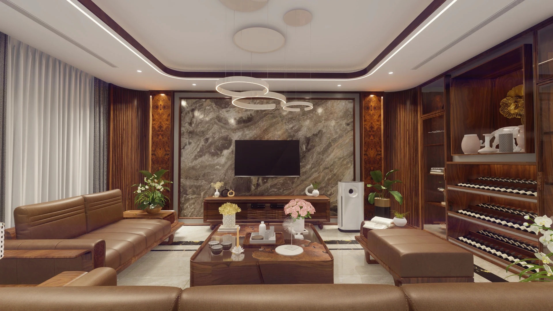 Living area interior design rendering